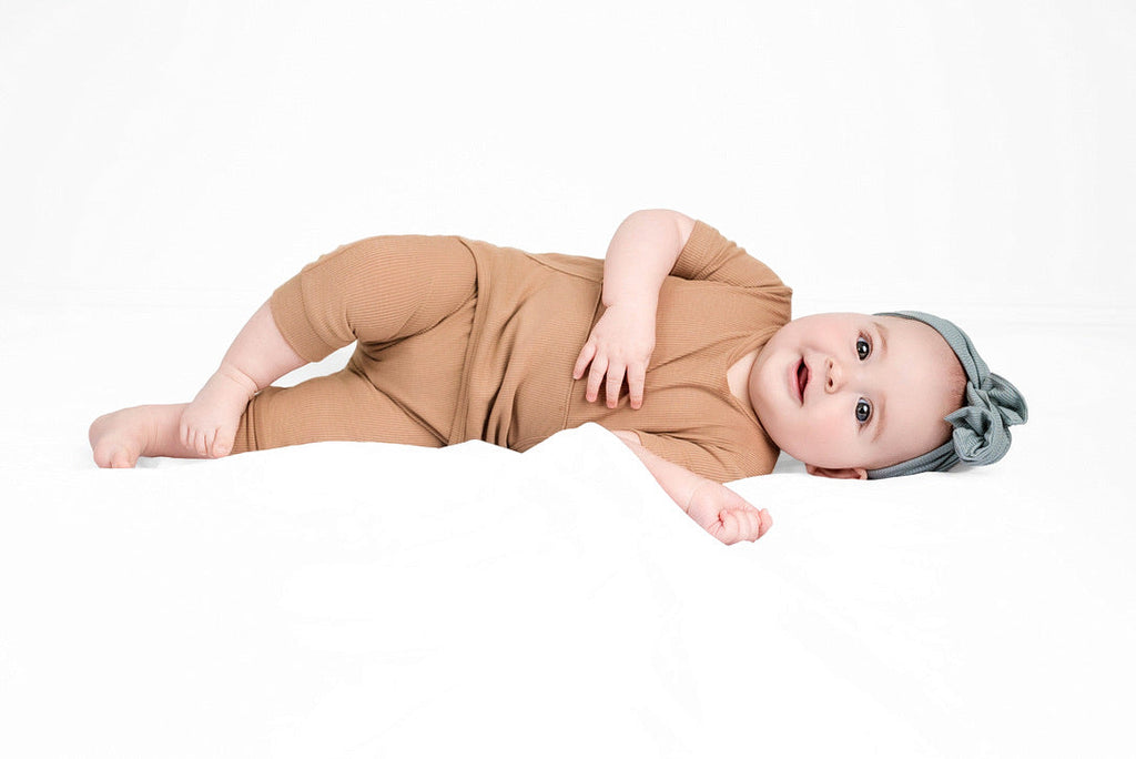 Front Opening Ready Set Romper® Shortie in Ribbed Caramel
