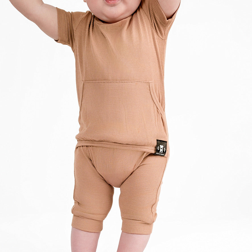 Front Opening Ready Set Romper® Shortie in Ribbed Caramel