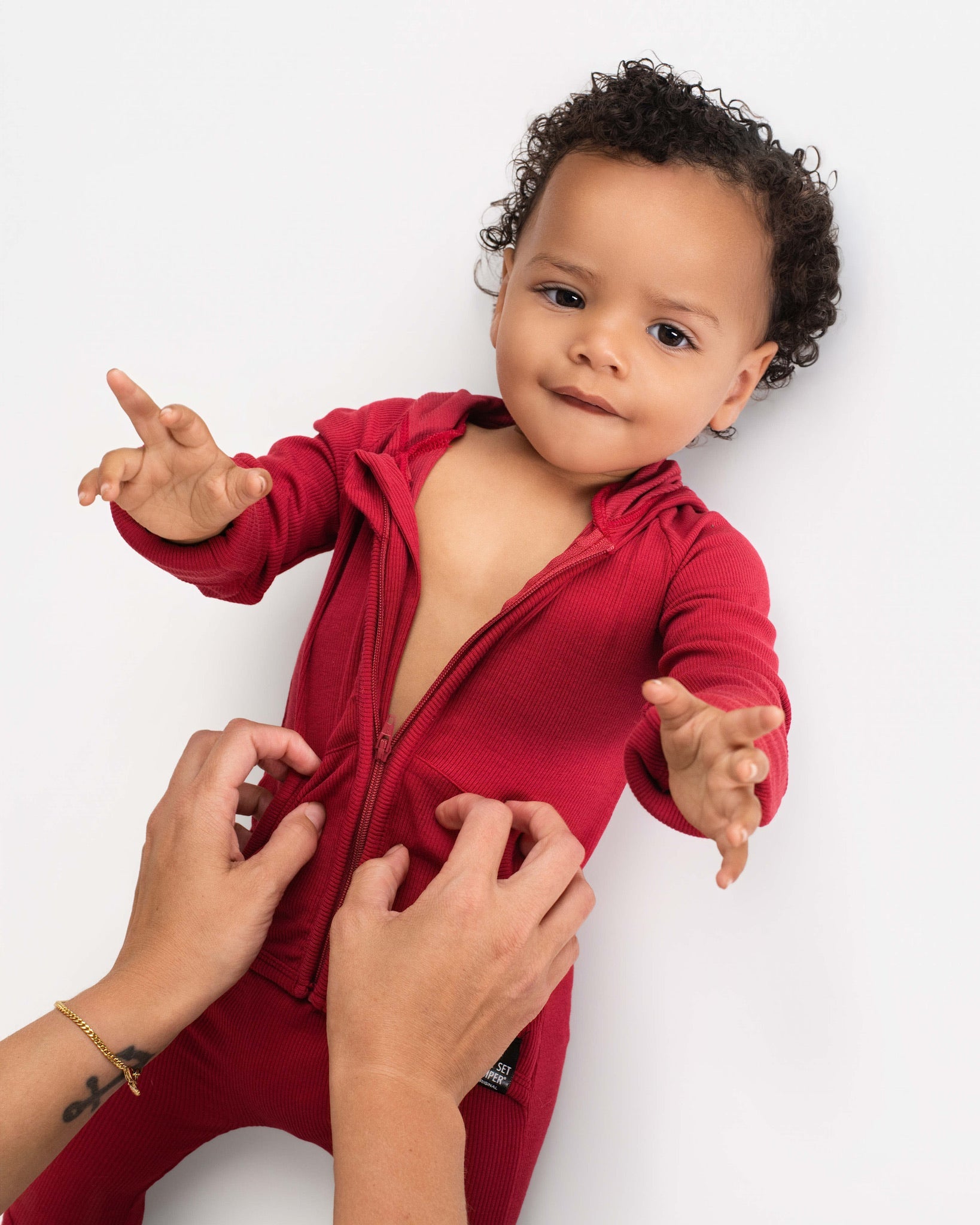 Front Opening Ready Set Romper® ZIP-IT! in Ribbed Crimson