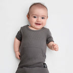 Front Opening Ready Set Romper® in Ribbed Stormy