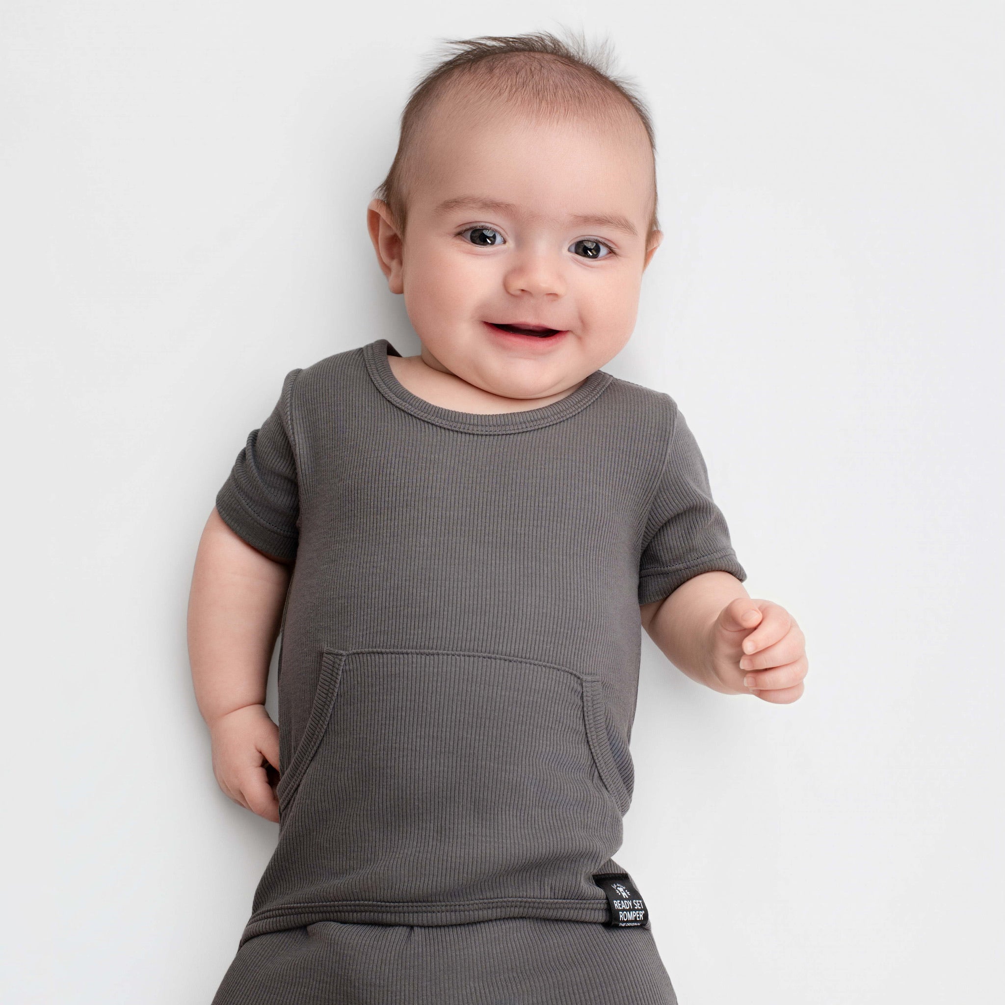 Front Opening Ready Set Romper® in Ribbed Stormy