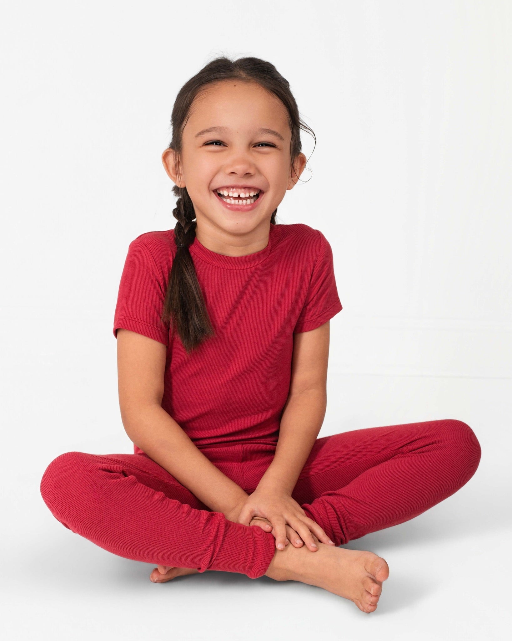 2 pc Loungewear Set in Ribbed Crimson