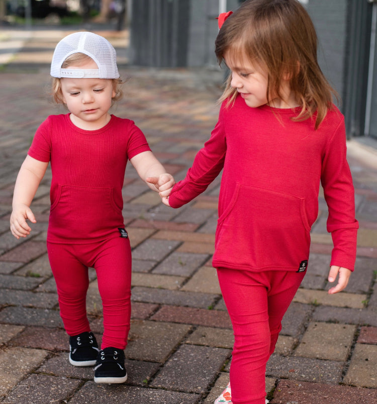 Front Opening Ready Set Romper® in Ribbed Crimson