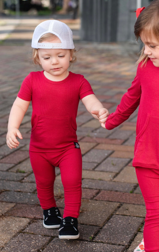 Front Opening Ready Set Romper® in Ribbed Crimson